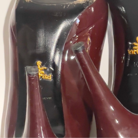 PRADA Burgundy Patent Leather Eyeline Peep Toe Platform Pumps EU40 - Picture 8 of 12